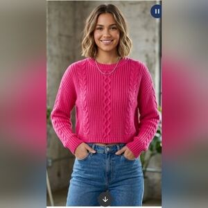 Calvin Klein Collection Fuchsia Cable Knit Sweater